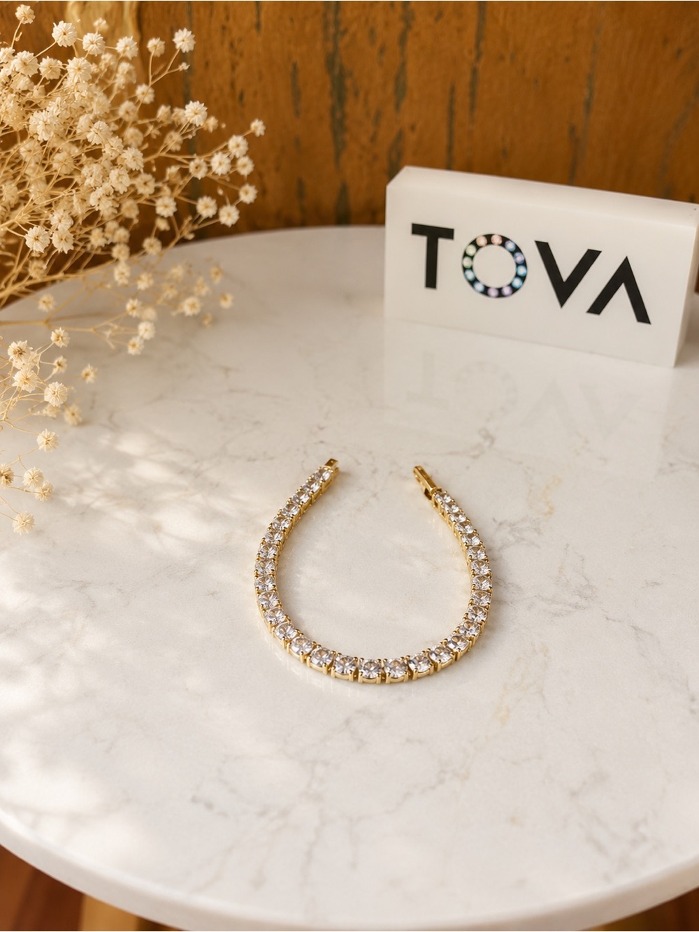 TOVA Gold Crystal Tennis Bracelet – Sparkling Clear Stones